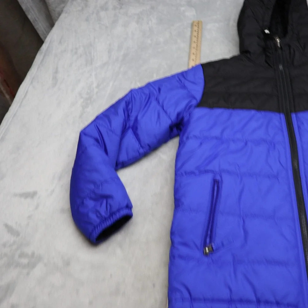 North Face Boys Large 14/16 Blue Reversible Hooded Fleece Lined Insulated Puffer